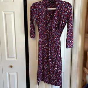 Red, white, blue Talbots heart printed wrap dress P